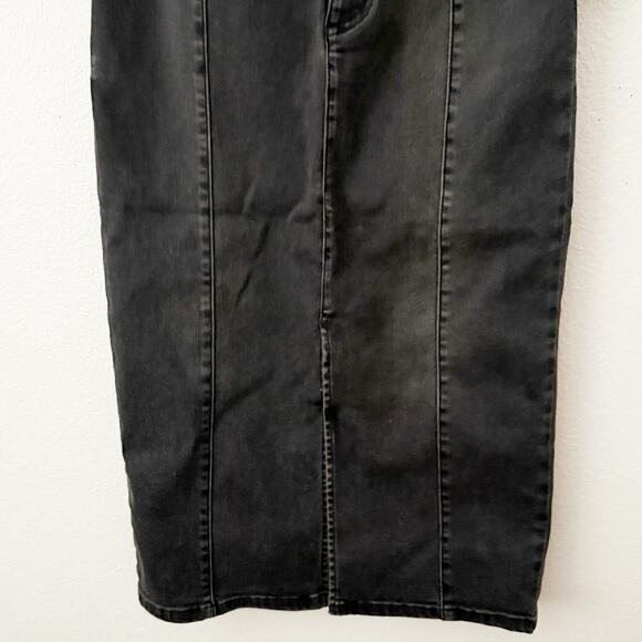 FREE PEOPLE | Maddie Denim Midi Skirt Front Slit Black Jean Pencil | 28, 6 - Picture 4 of 8